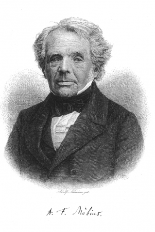 Bild: August Ferdinand Möbius (Urheber: Von Adolf Neumann (1825-1884) - http://www.mathematik.de/mde/information/kalenderblatt/kreisverwandteabbildungen/bilder/moebius-1000.png, Gemeinfrei, https://commons.wikimedia.org/w/index.php?curid=1602074)