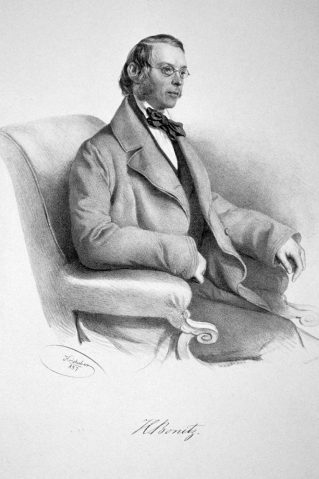 Bild: Hermann Bonitz (Urheber: Von Josef Kriehuber (1800 -1876) - Eigenes Foto einer Originallithographie der Albertina (Wien), Gemeinfrei, https://commons.wikimedia.org/w/index.php?curid=27362124)